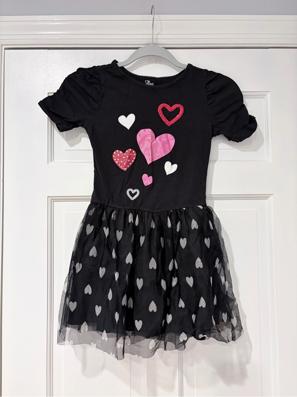 The Children's Place Black Dress with Pink & White Heart Accents
